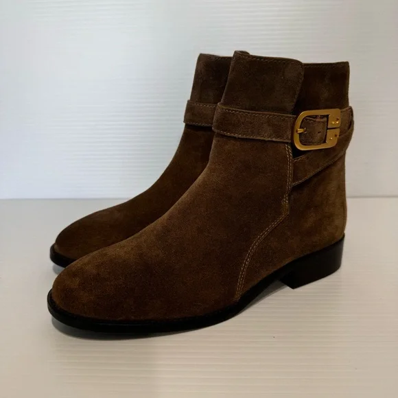 New Tory Burch Brooke Buckle Brown Suede Ankle Boots Size 8 - Picture 2 of 13